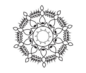 Simple, abstract and circle floral mandala art design, Alpona design, floral art design with black color on a white background for coloring book, relaxing cover, door alpona and various purposes.