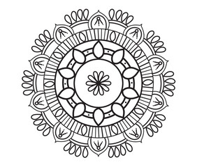 Simple, abstract and circle floral mandala art design, Alpona design, floral art design with black color on a white background for coloring book, relaxing cover, door alpona and various purposes.