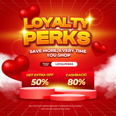 Loyalty Perks Sale discount deals deep Red gradient Love object background banner