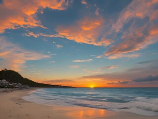 Fototapeta premium beach scene with a sunset sky