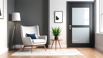 armchair door modern living room rendered realistic style