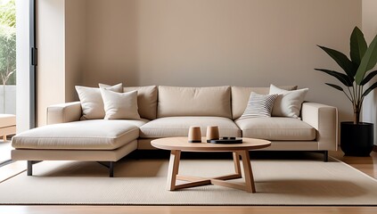 beige sofa meets rustic coffee table modern japandi living room design cozy minimalist atmosphere