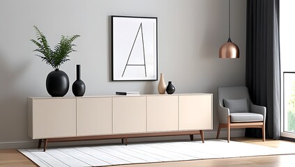 living room interior rendered sideboard door details