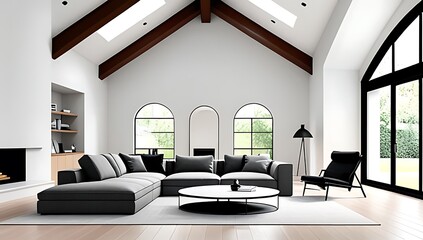 modern living room minimalist decor featuring arched ceiling sleek furniture arrangement