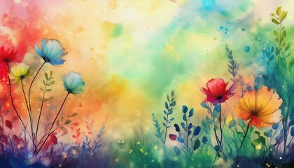 Obraz premium Grunge style beautiful, colorful, abstract art. Paper texture. Colorful painting. Watercolor Flowers and pastel tones. Floral Background