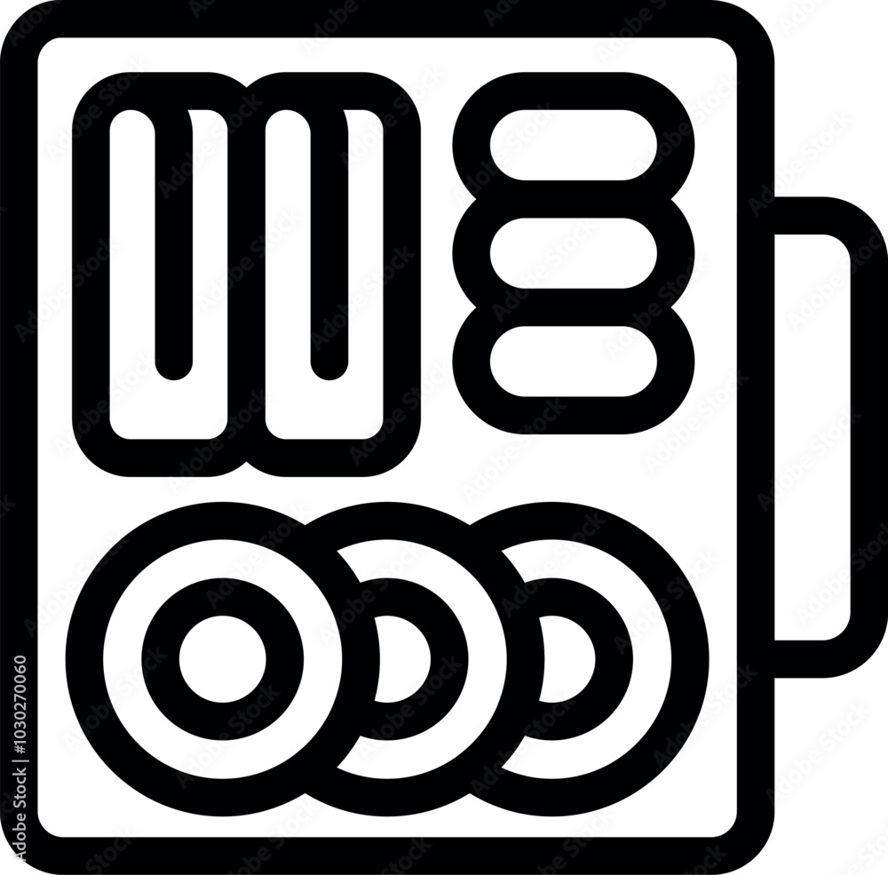 Poster icon depicting a computer case containing different hardware components, represented in a simple vec