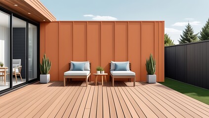 summer geometric shapes decorate backyard decks abstract mini backdrops copy space text panoramic views created digitally today