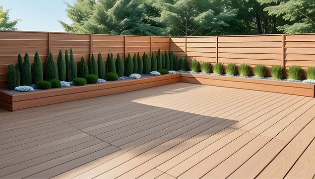 summer geometric shapes decorate backyard decks abstract mini backdrops copy space text panoramic views created digitally today