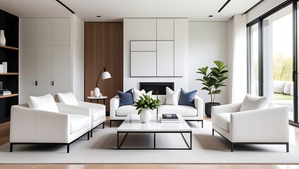 white sofa chairs surround modern coffee table cozy living room interior design creation