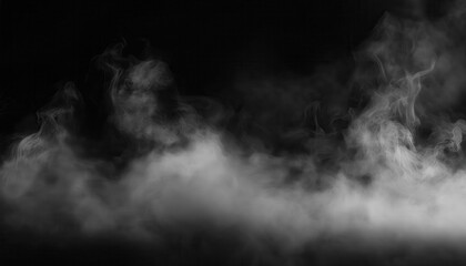 White and gray moving Fog or Smoke in front of a black background