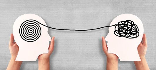 Psychotherapy. Different thinking, rational and irrational thinking concept. Mental health and...