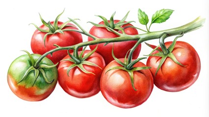 Watercolor painting of tomatoes on vine