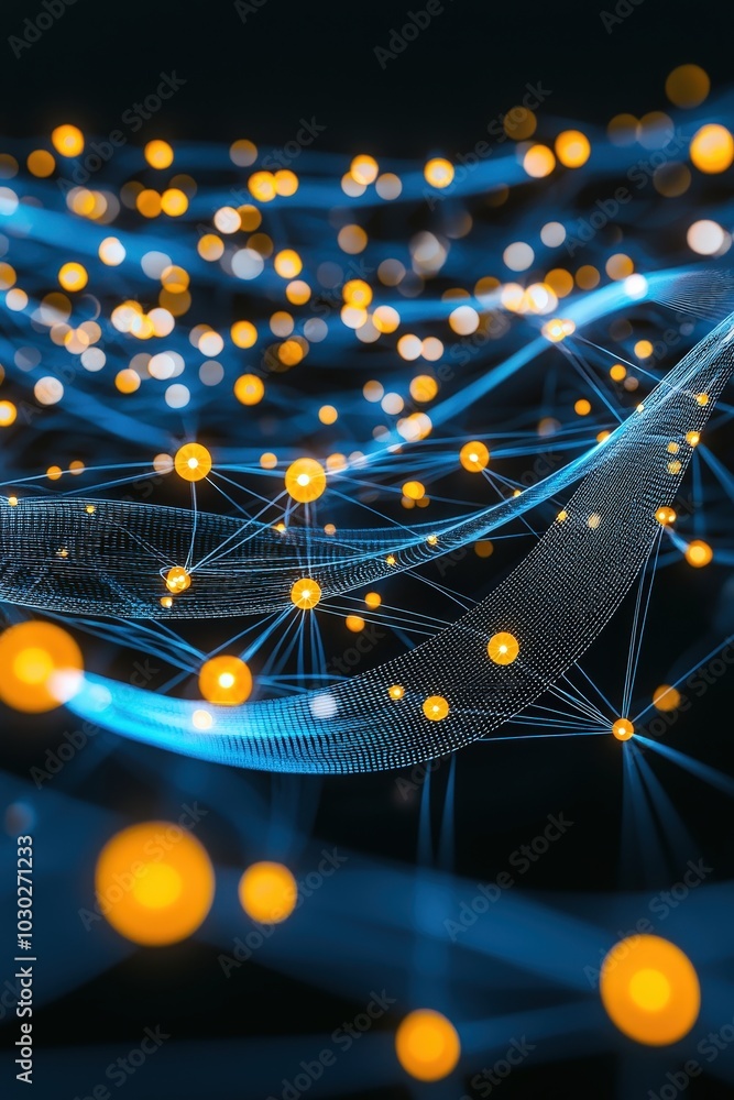 Poster interconnected streams of light flowing seamlessly through abstract financial networks