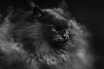 Long haired fluffy cat with closed eyes sitting by the window as snow falls outside evoking a sense of calm warmth and solitude in a wintry setting