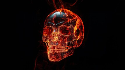 Abstract futuristic a orange and red inside on a black background, Halloween theme skull