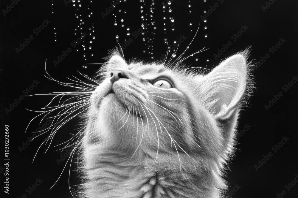 Poster kitten curiously sniffing as particles float in the air around its nose the subtle lighting highligh