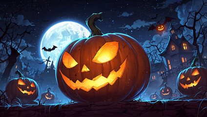 Fototapeta premium Many carved jack-o'-lanterns