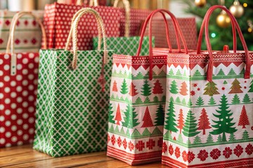 Colorful christmas gift bags for boxing day celebration