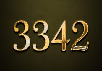 Old gold effect of 3342 number with 3D glossy style Mockup.