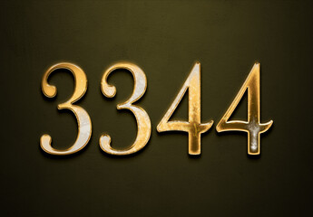 Old gold effect of 3344 number with 3D glossy style Mockup.