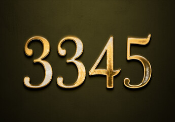 Old gold effect of 3345 number with 3D glossy style Mockup.
