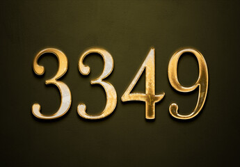 Old gold effect of 3349 number with 3D glossy style Mockup.