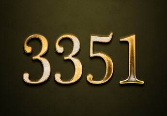 Old gold effect of 3351 number with 3D glossy style Mockup.