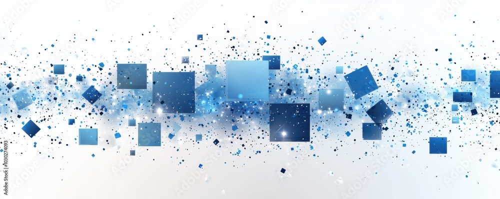 Poster abstract background featuring dynamic blue squares on a crisp white surface for modern design projec