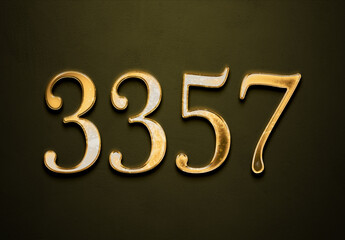 Old gold effect of 3357 number with 3D glossy style Mockup.