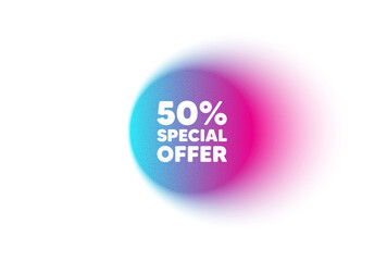 Color neon gradient circle banner. 50 percent discount offer tag. Sale price promo sign. Special offer symbol. Discount blur message. Grain noise texture color gradation. Vector