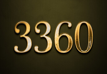 Old gold effect of 3360 number with 3D glossy style Mockup.