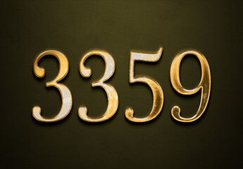 Old gold effect of 3359 number with 3D glossy style Mockup.