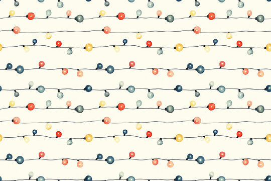 Seamless watercolor pattern featuring colorful string lights, evoking a festive and cheerful holiday vibe. perfect for wallpapers, and paper gift packaging.	
