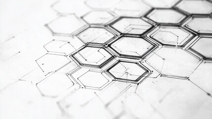 Abstract hexagonal grid with interconnected lines and geometric patterns.
