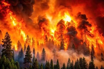 Wildfire engulfing forest close-up