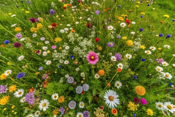 Wildflowers and grass in natural landscape