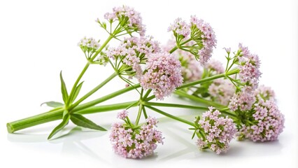 Valerian herb flower sprigs isolated on white background