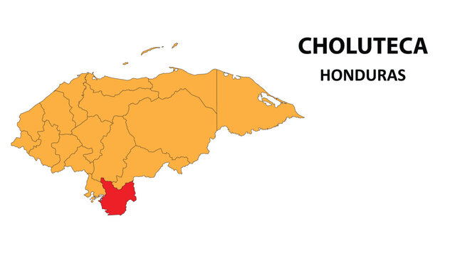 Choluteca Map is highlighted on the honduras map with detailed state and region outlines.