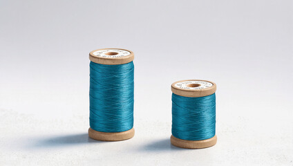 teal colored spools of thread