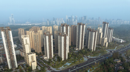 Aerial view of landscape in Chengdu city, China