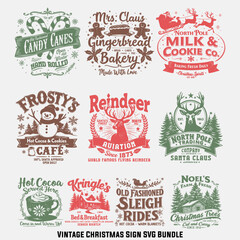 Vintage Christmas Sign Bundle Design, Hand drawn lettering phrase isolated on white background, Calligraphy T-shirt design