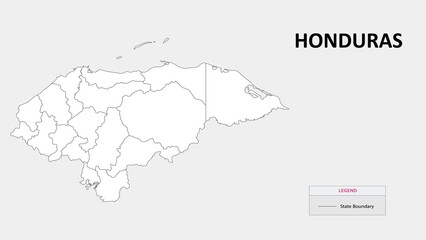 honduras Map. State map of honduras. Administrative map of honduras with states names in outline.