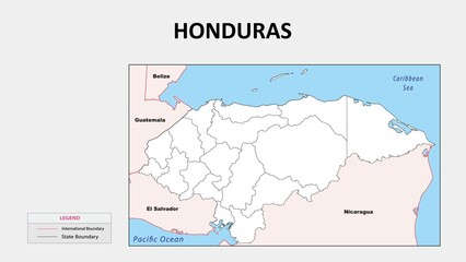 Fototapeta premium honduras Map. Political map of honduras with state border in outline. Political map of honduras with outline and neighbouring countries.