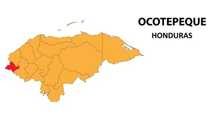 Ocotepeque Map is highlighted on the honduras map with detailed state and region outlines.