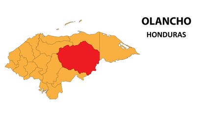 Olancho Map is highlighted on the honduras map with detailed state and region outlines.
