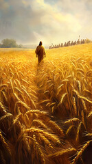 Jesus Walking Through Wheat Field