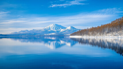 Fototapeta premium 冬の洞爺湖と羊蹄山の雪景色