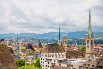 Fototapeta premium Scenic Aerial View of Historic Zurich Cityscape in Switzerland