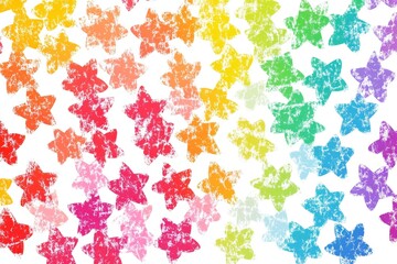 Rainbow colored cats in various poses scattered across a white background creating a playful and colorful pattern ideal for children’s decor or illustrations