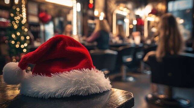 Beauty salon and Santa hat, Christmas promotion for beauty industry services